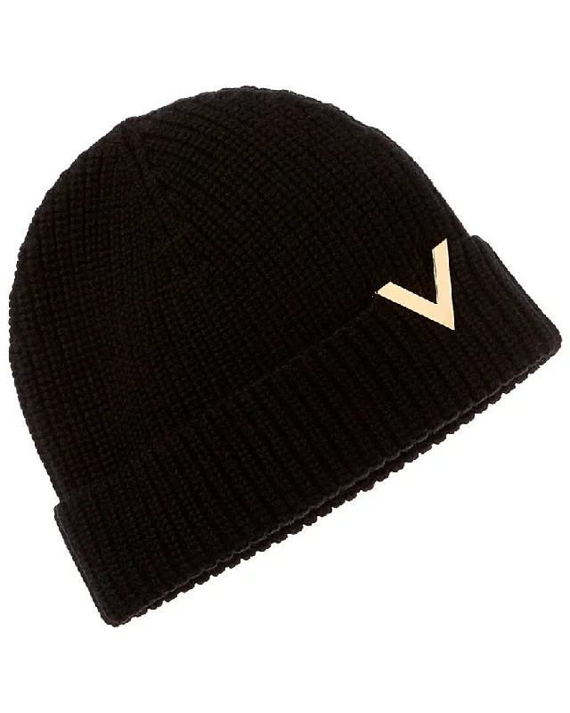 Valentino V-Plaque Wool Beanie