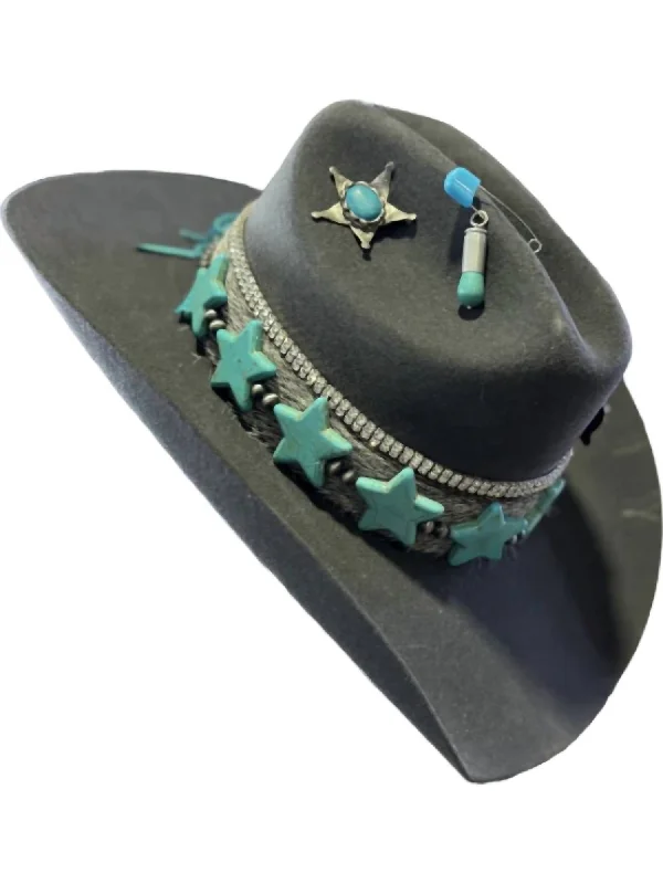 Women's Fedora Hat In Turquoise Star Grey