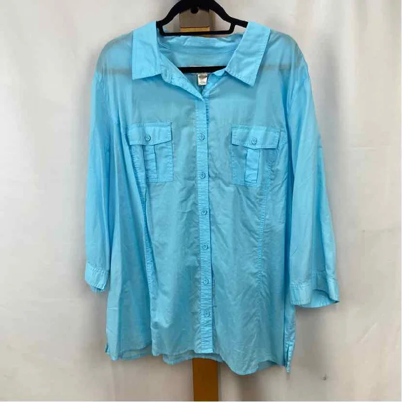 CJ Banks Women's Size 3X Blue Solid Button-Up