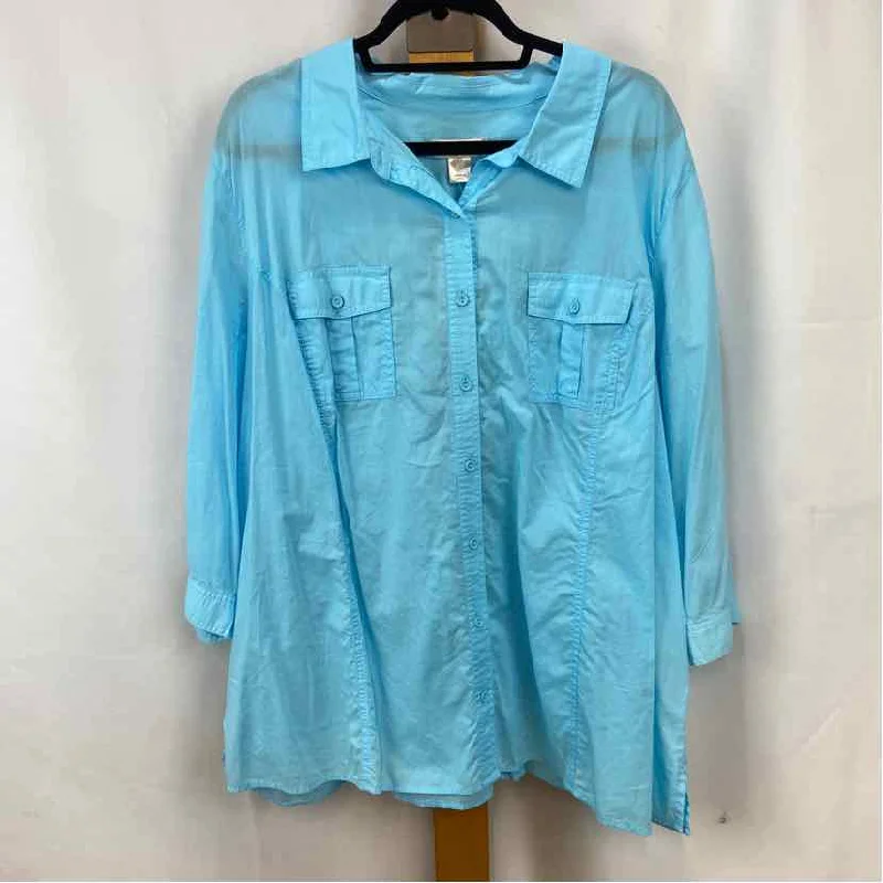 CJ Banks Women's Size 3X Blue Solid Long Sleeve Shirt