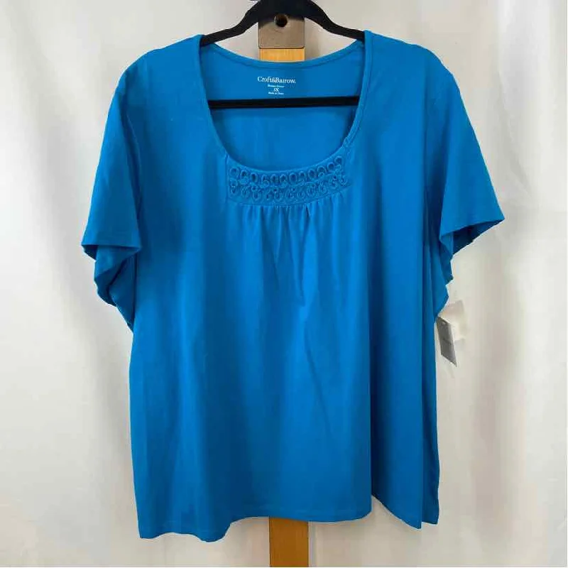 Croft & Barrow Women's Size 3X Blue Solid Short Sleeve Shirt