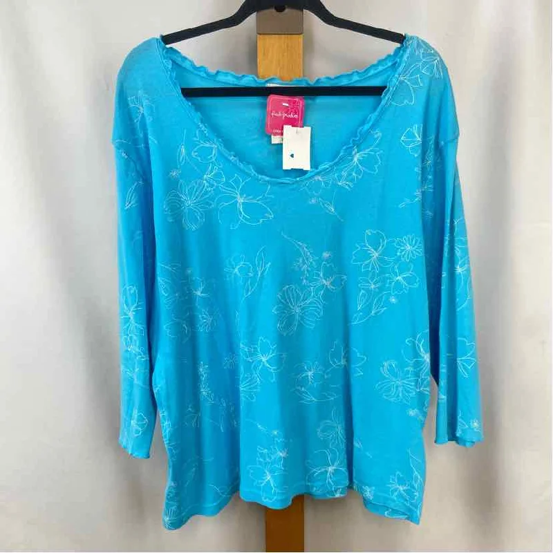 Fresh Produce Women's Size 2X Blue Floral Long Sleeve Shirt