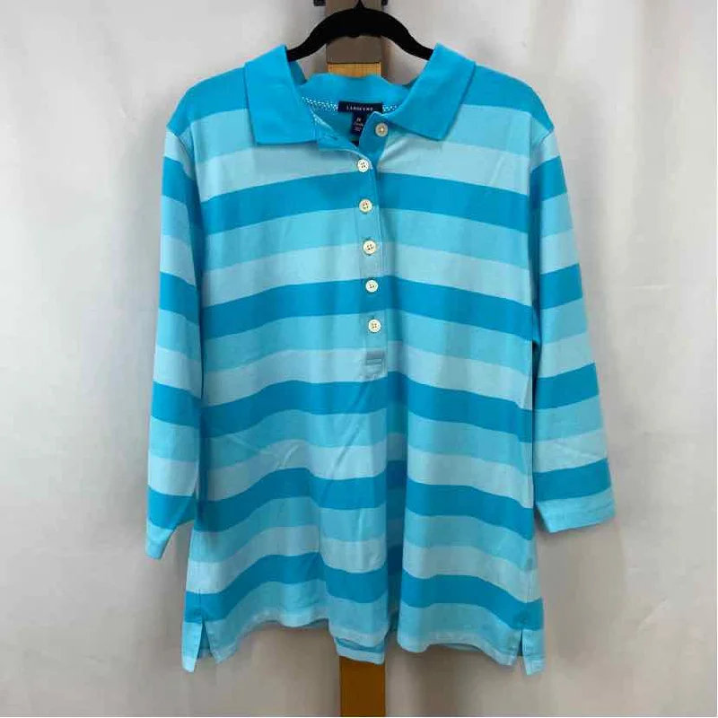 Lands End Women's Size 2X Blue Stripe Short Sleeve Shirt