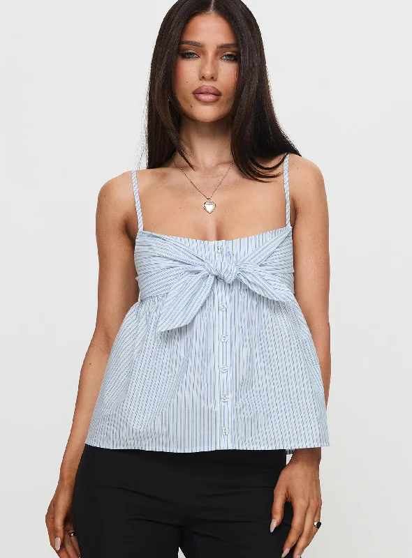 Lavenda Tie Front Top Blue Stripe