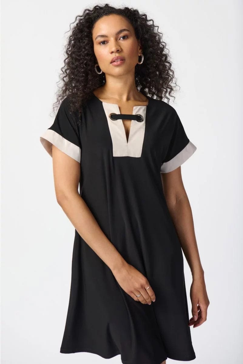 Joseph Ribkoff Black/Moonstone Colour-Block A-line Dress - 241030