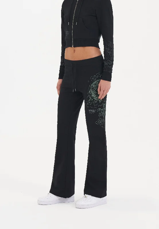 Womens Battle Dragon Flared Trousers - Black