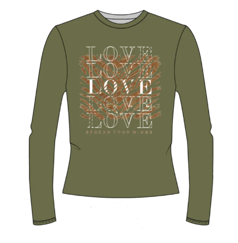 14211006  LOVE Print Top - Khaki