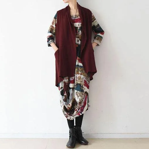 2017 autumn burgundy stylish tank top coat oversize casual asymmtric coat