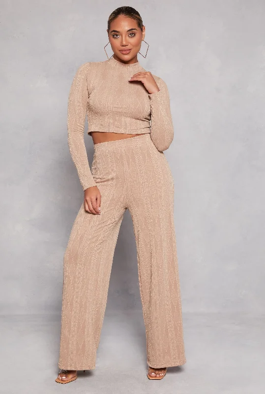 Cable Knit High Waist Wide Leg Pants