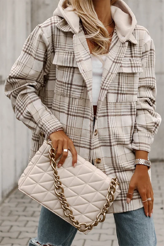 Plaid Removable Hood Shacket