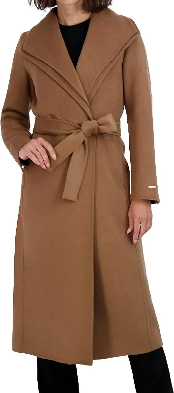 Maxi Double Face Belted Wrap Coat In Camel