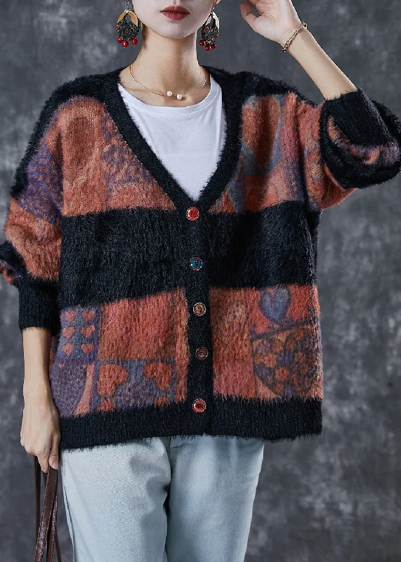 Modern Colorblock Oversized Thick Mink Hair Knitted Cardigan Winter