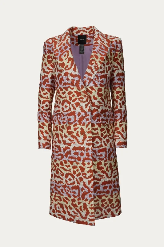 Peaked Lapel Overcoat In Lavender/rust Leopard