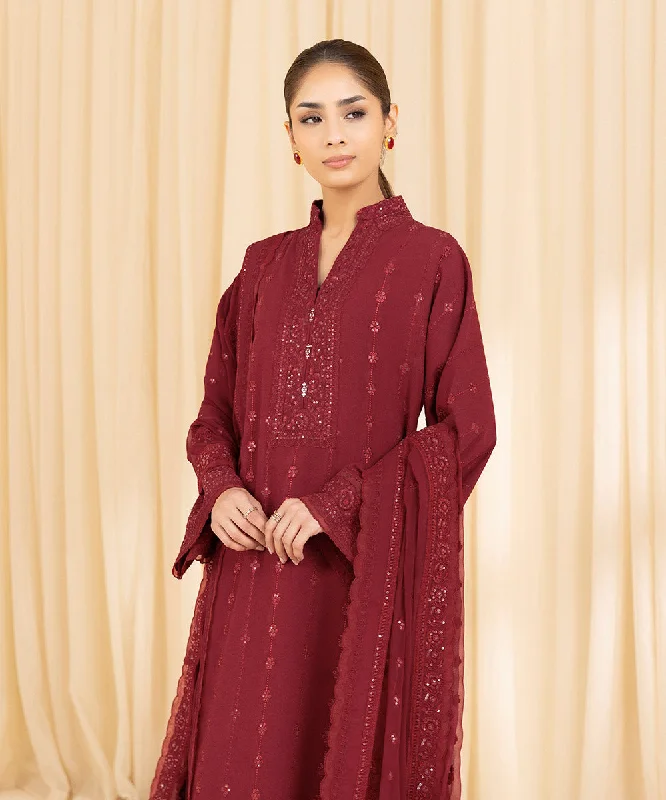 3 Piece -  Embroidered Cotton Karandi Suit