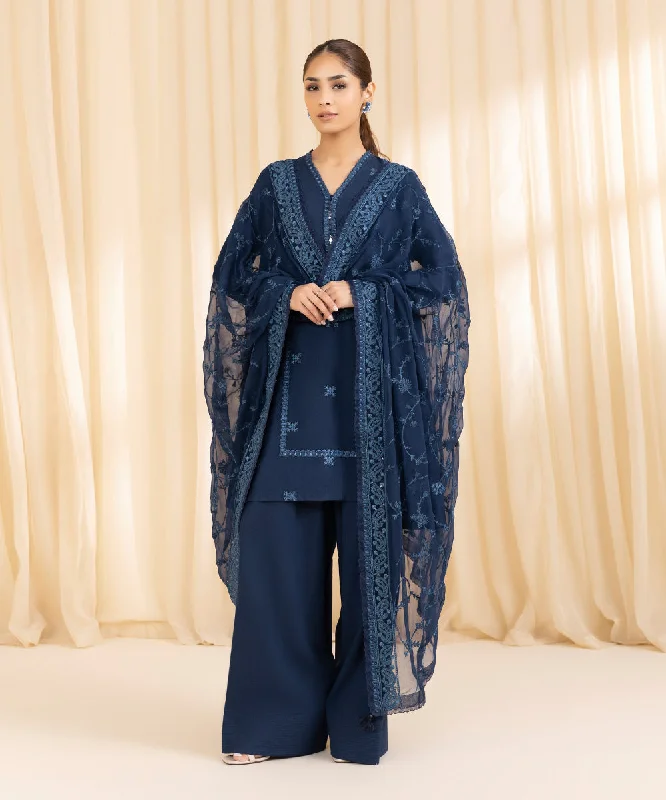 3 Piece -  Embroidered Cotton Karandi Suit