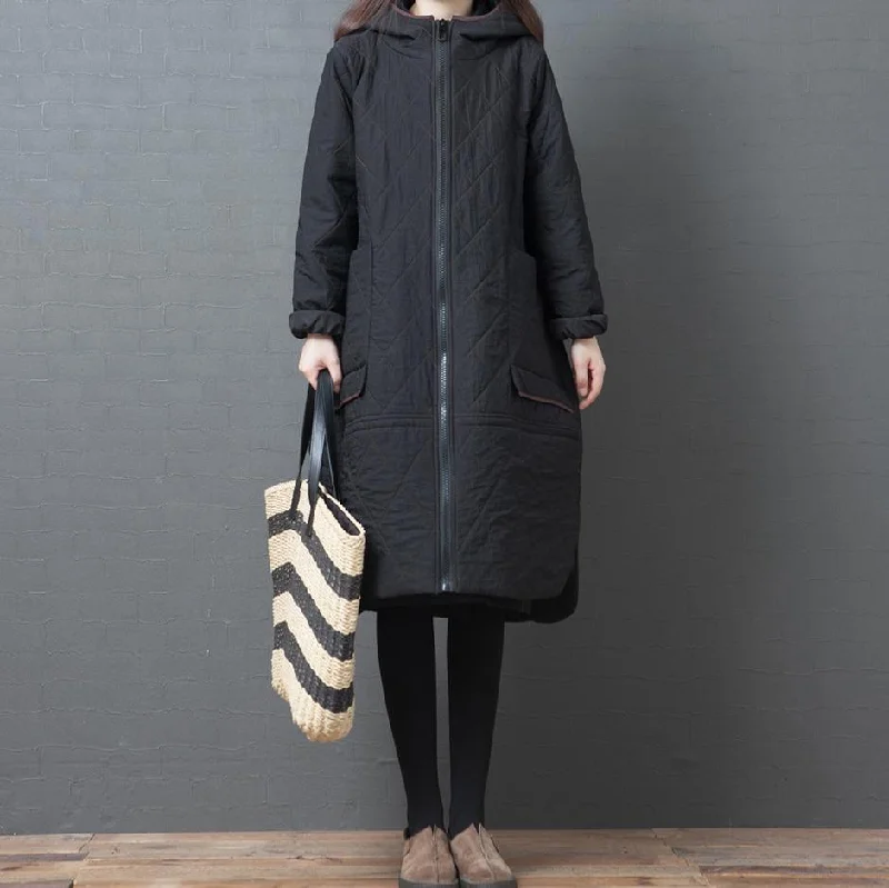 thick black Parkas oversize down jacket winter outwear hooded pockets