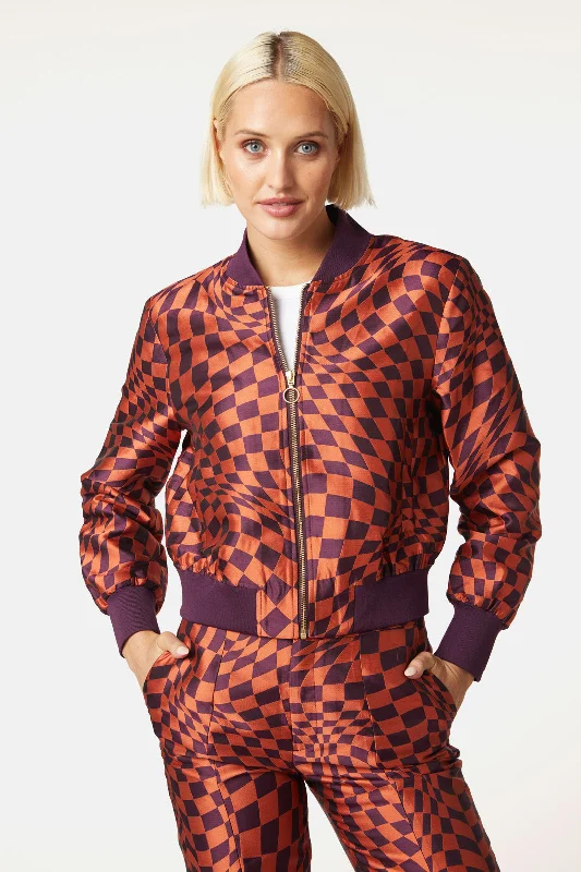 Warped Check Jacquard Bomber Jacket