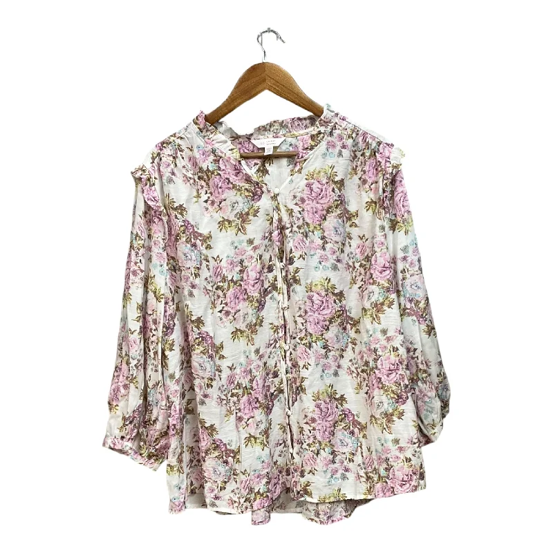 Top 3/4 Sleeve By Lauren By Ralph Lauren In Floral Print, Size: 3x