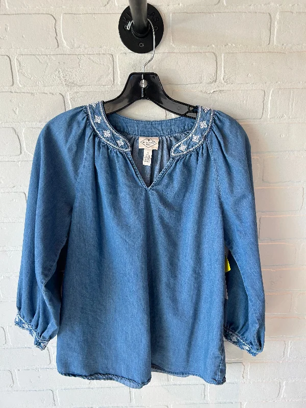 Top Long Sleeve By St Johns Bay In Blue Denim, Size: S