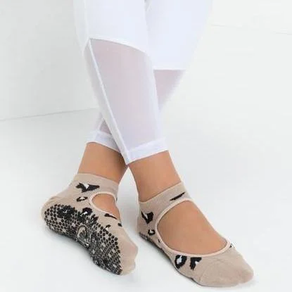 Slide On Grip Socks - Cheetah Nude (Barre / Pilates)