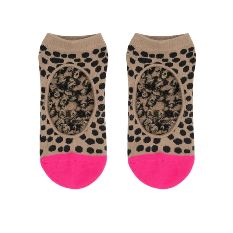 Slide On Grip Socks - Tan/Pink Neon Spots (Barre / Pilates)