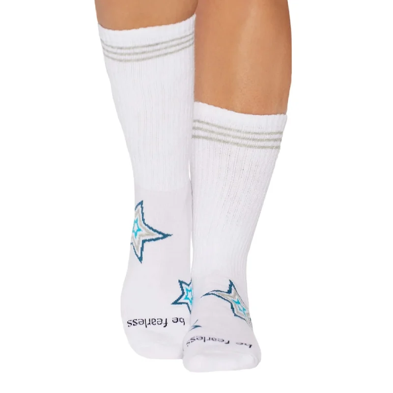 Be Fearless Crew - White Starburst Grip Socks (Barre / Pilates)